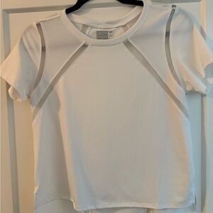 Lucky in Love White Mesh Accent Short Sleeve Top - Tennis